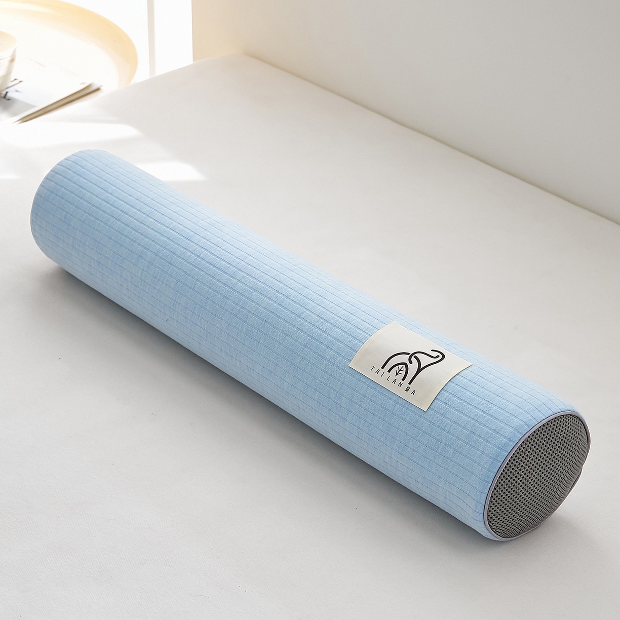 91家纺网 家纺一手货源 找家纺 鼎盛乳胶 2025新款多功能条纹乳胶圆柱枕枕头腰枕 亲肤棉蓝 60x10cm/只