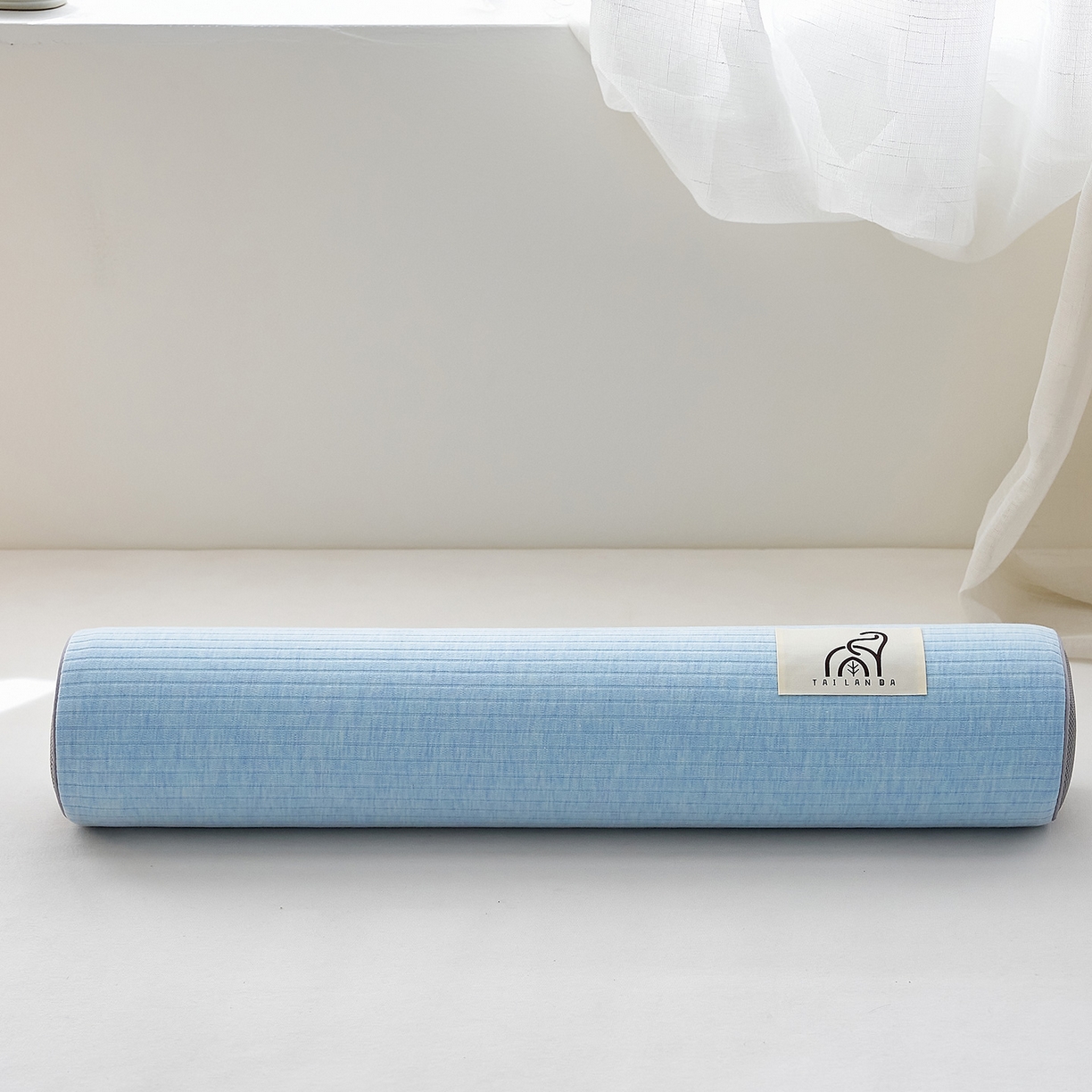 91家纺网 家纺一手货源 找家纺 鼎盛乳胶 2025新款多功能条纹乳胶圆柱枕枕头腰枕 亲肤棉蓝 60x12cm/只