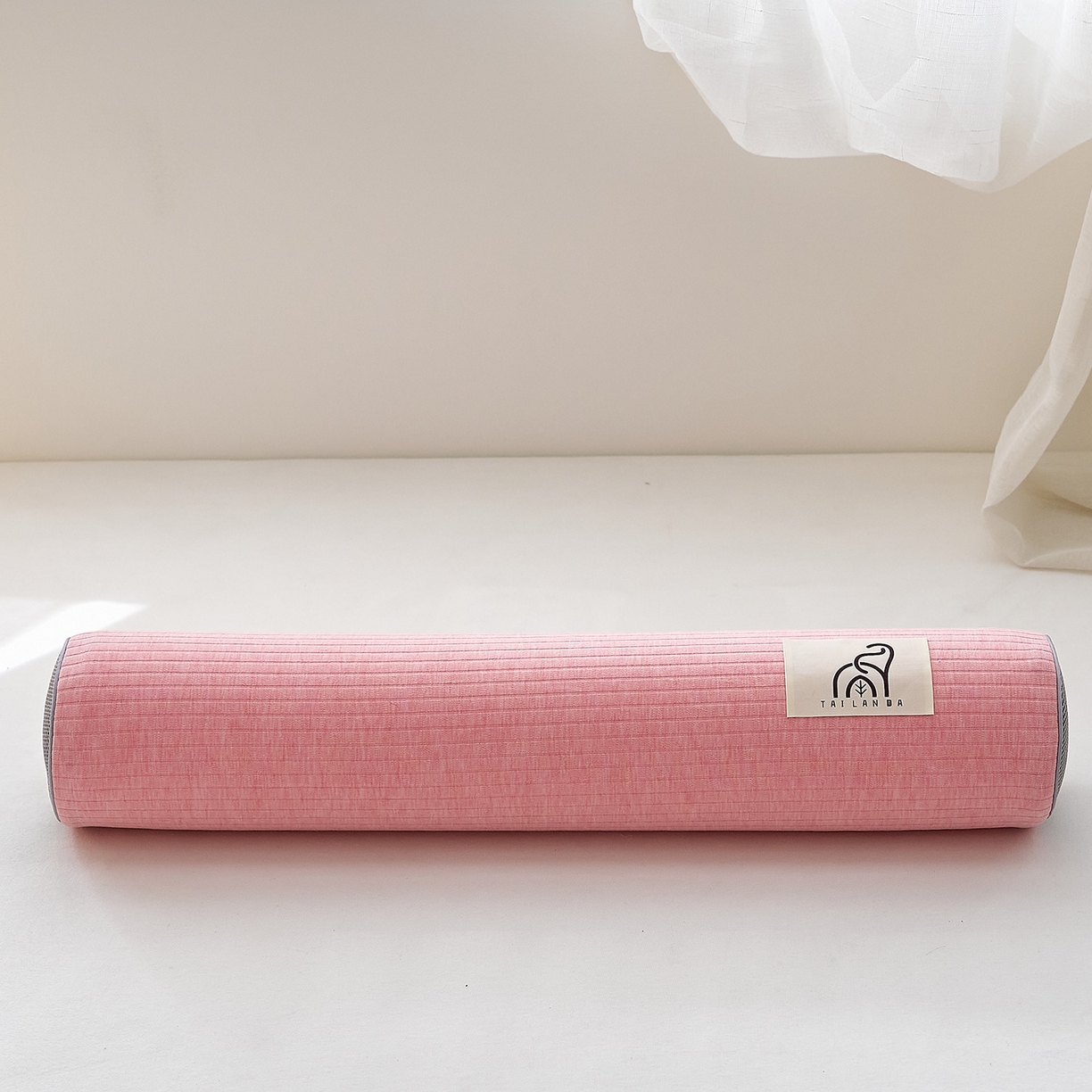 91家纺网 家纺一手货源 找家纺 鼎盛乳胶 2025新款多功能条纹乳胶圆柱枕枕头腰枕 亲肤棉粉 60x10cm/只