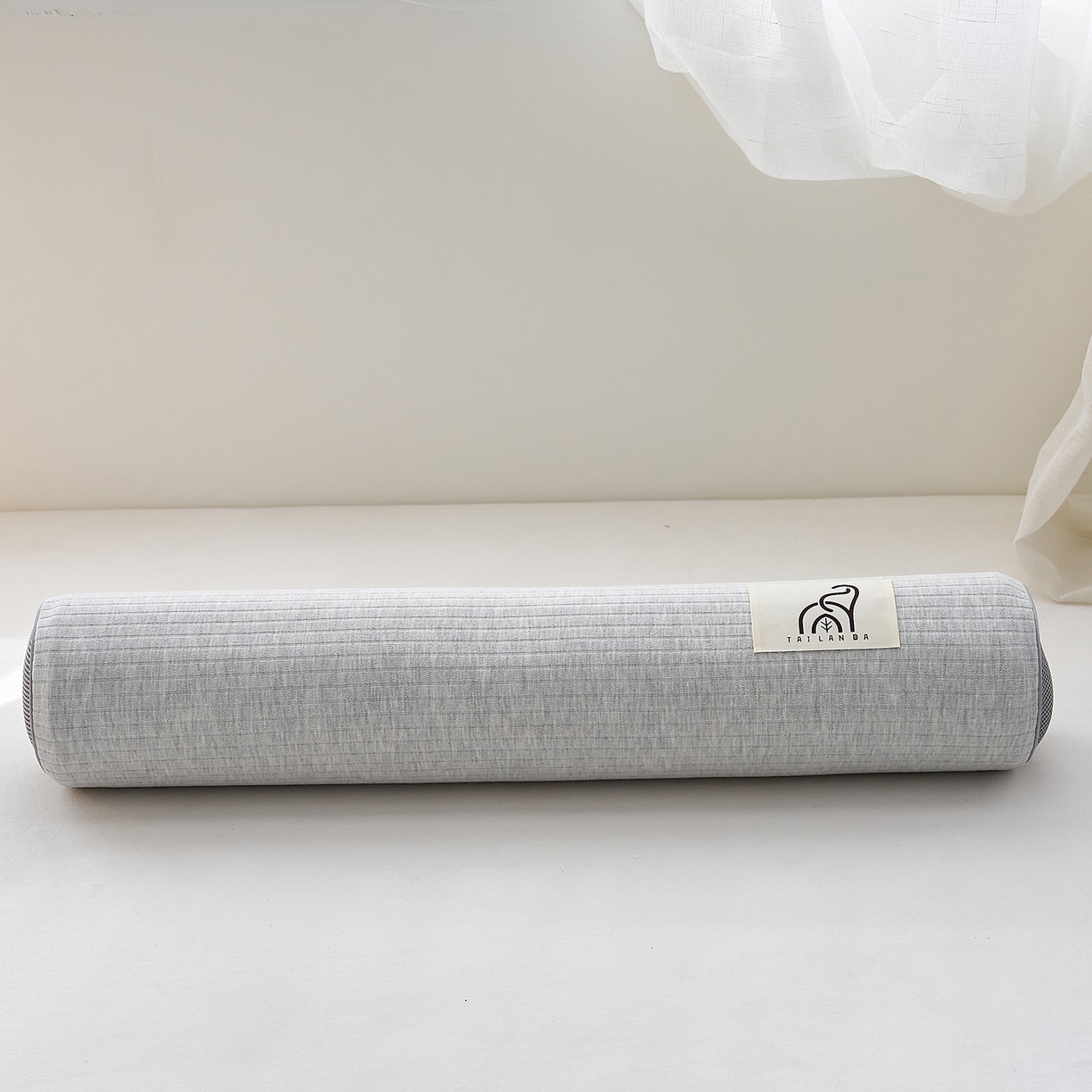 91家纺网 家纺一手货源 找家纺 鼎盛乳胶 2025新款多功能条纹乳胶圆柱枕枕头腰枕 亲肤棉灰 60x12cm/只