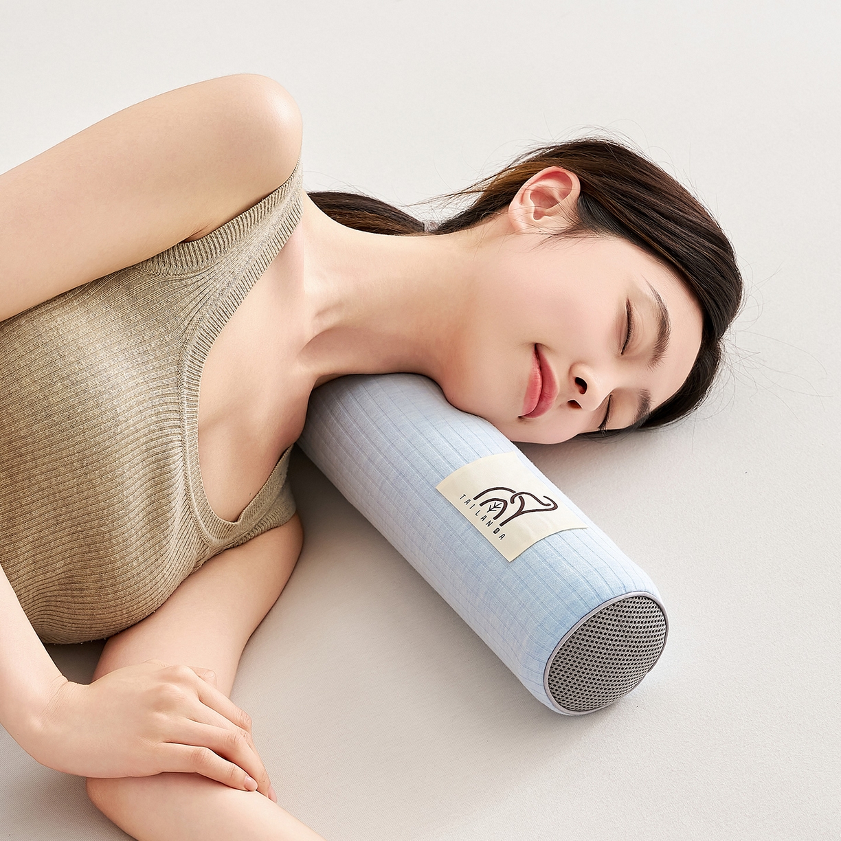 91家纺网 家纺一手货源 找家纺 鼎盛乳胶 2025新款多功能条纹乳胶圆柱枕枕头腰枕 亲肤棉蓝 50x10cm/只