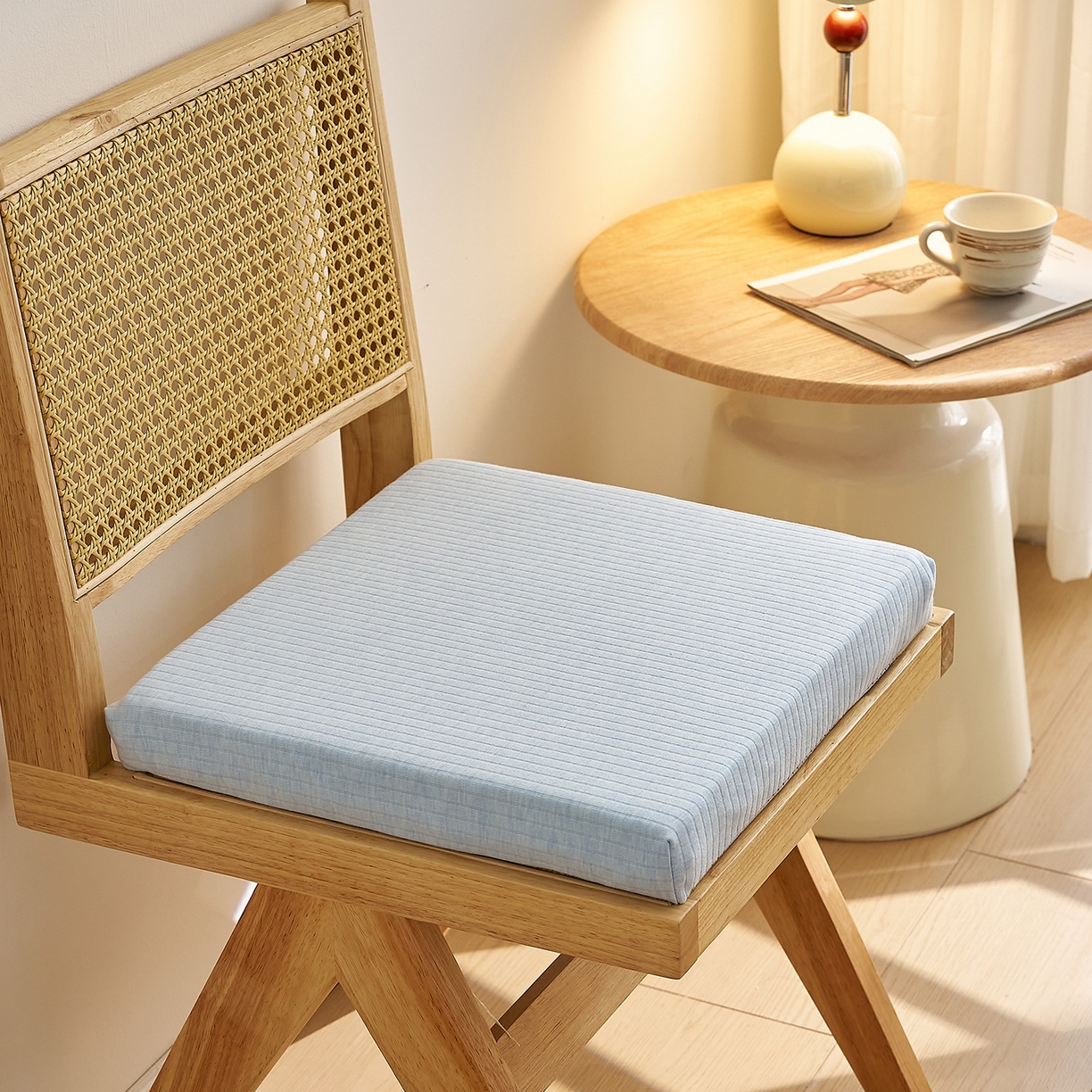 91家纺网 家纺一手货源 找家纺 鼎盛乳胶 2025新款亲肤棉乳胶坐垫（特殊尺寸可定制） 亲肤棉浅蓝