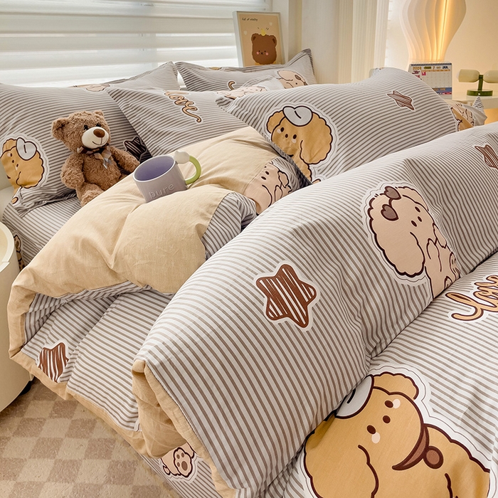 91家纺网 家纺一手货源 找家纺 纽缦家纺 2025新款全棉纯棉斜纹印花四件套 幸运汪咖