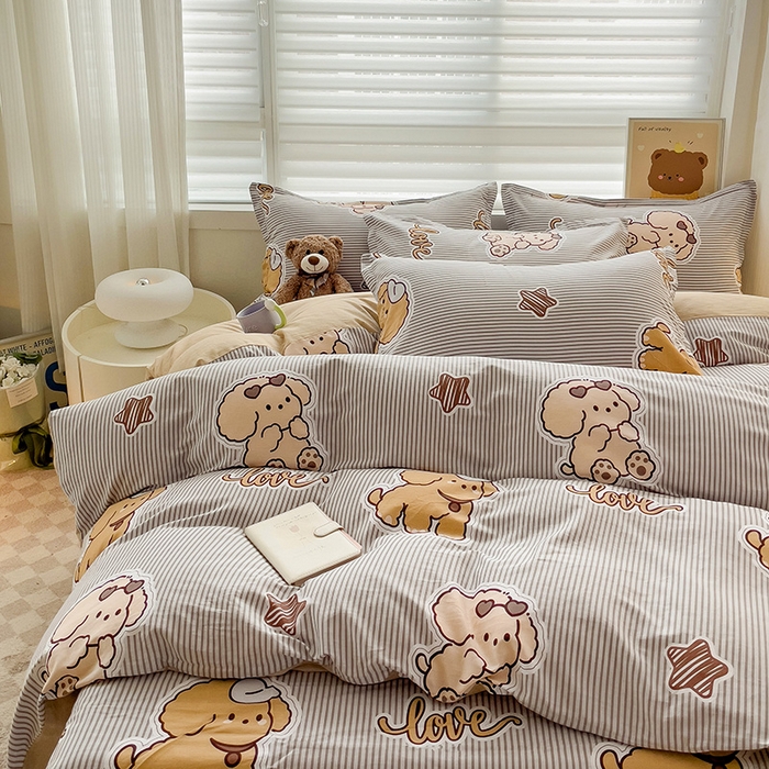 91家纺网 家纺一手货源 找家纺 纽缦家纺 2025新款全棉纯棉斜纹印花四件套 幸运汪咖