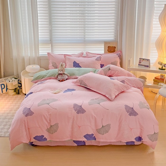 纽缦家纺 2025新款全棉纯棉斜纹印花四件套 寻春粉