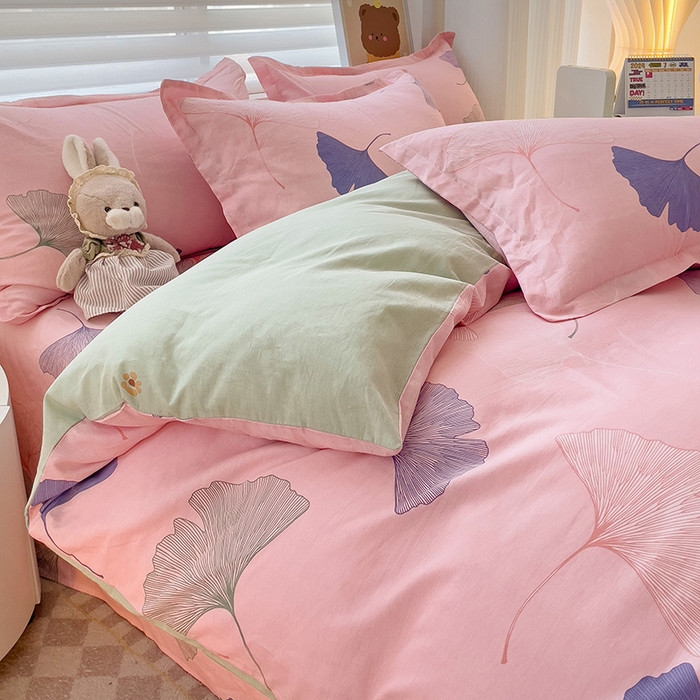 91家纺网 家纺一手货源 找家纺 纽缦家纺 2025新款全棉纯棉斜纹印花四件套 寻春粉