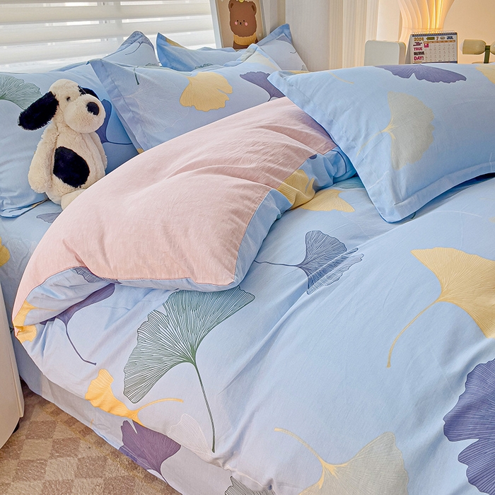 91家纺网 家纺一手货源 找家纺 纽缦家纺 2025新款全棉纯棉斜纹印花四件套 寻春蓝