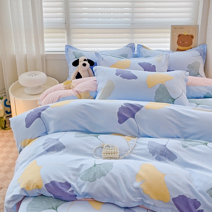 91家纺网 家纺一手货源 找家纺 纽缦家纺 2025新款全棉纯棉斜纹印花四件套 寻春蓝