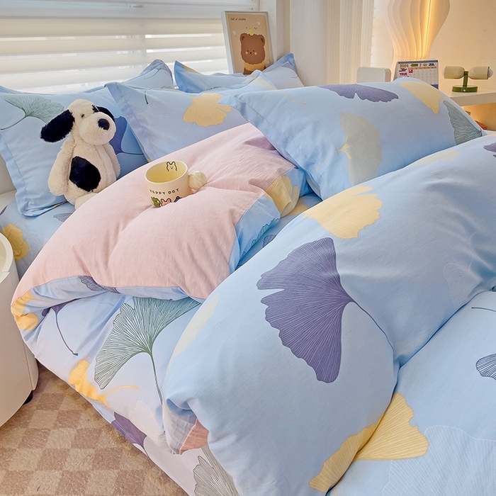 91家纺网 家纺一手货源 找家纺 纽缦家纺 2025新款全棉纯棉斜纹印花四件套 寻春蓝