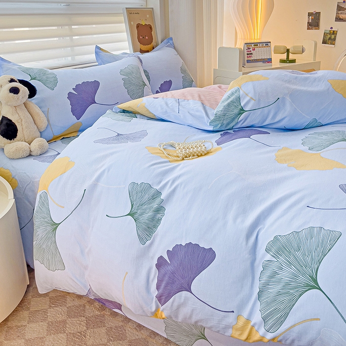 91家纺网 家纺一手货源 找家纺 纽缦家纺 2025新款全棉纯棉斜纹印花四件套 寻春蓝