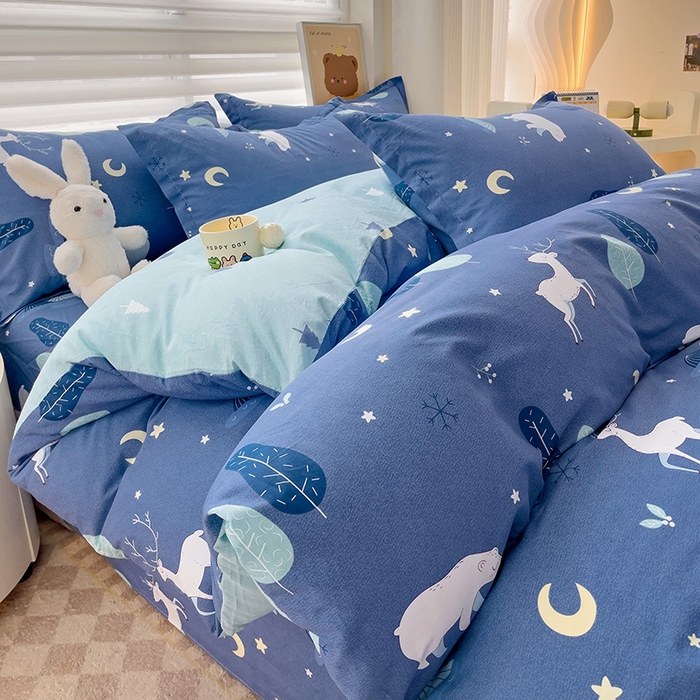 91家纺网 家纺一手货源 找家纺 纽缦家纺 2025新款全棉纯棉斜纹印花四件套 夜晚的森林