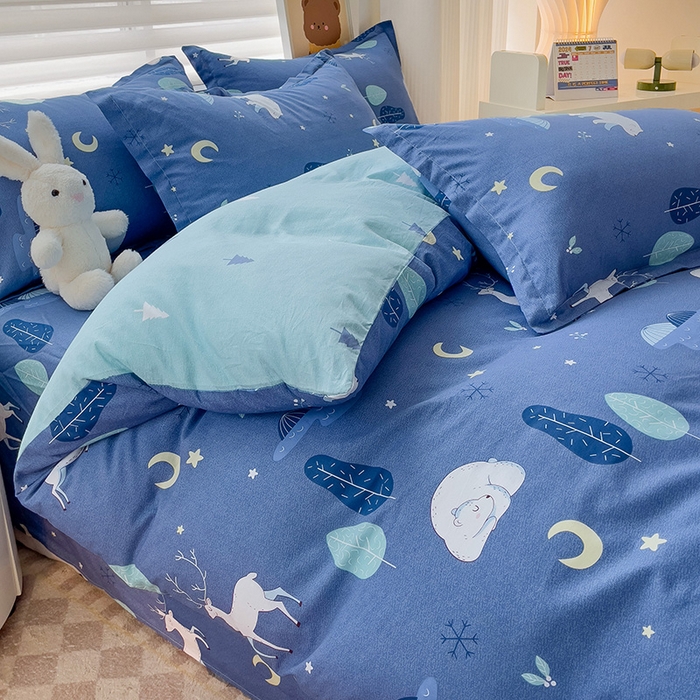 91家纺网 家纺一手货源 找家纺 纽缦家纺 2025新款全棉纯棉斜纹印花四件套 夜晚的森林