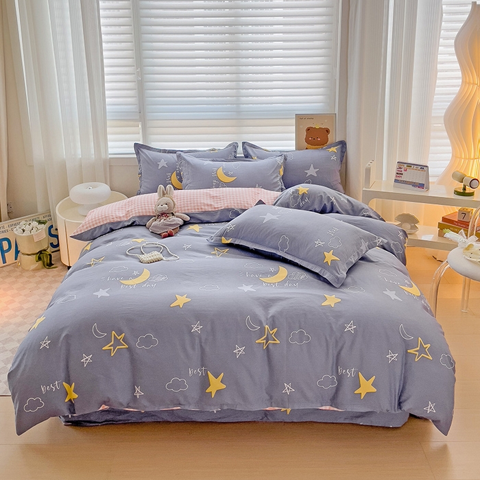 纽缦家纺 2025新款全棉纯棉斜纹印花四件套 月光旅程灰