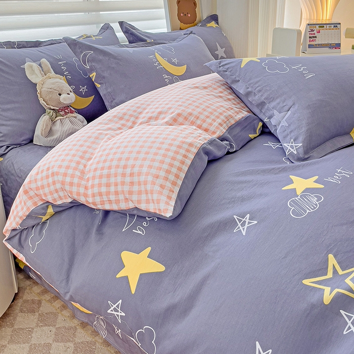 91家纺网 家纺一手货源 找家纺 纽缦家纺 2025新款全棉纯棉斜纹印花四件套 月光旅程灰