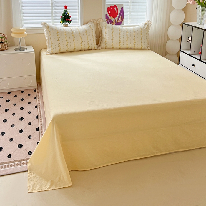 91家纺网 家纺一手货源 找家纺 一比一家纺 2025新款云感皱皱纱全棉花边款夏被四件套【控价109元】小晴天