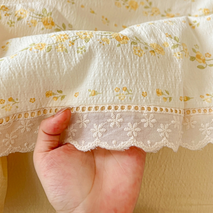 91家纺网 家纺一手货源 找家纺 一比一家纺 2025新款云感皱皱纱全棉花边款夏被四件套【控价109元】小晴天