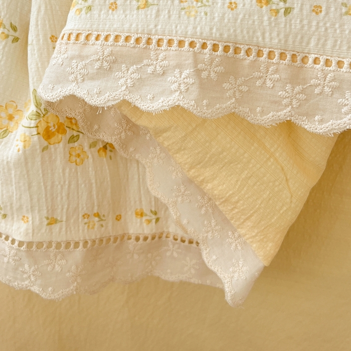 91家纺网 家纺一手货源 找家纺 一比一家纺 2025新款云感皱皱纱全棉花边款夏被四件套【控价109元】小晴天