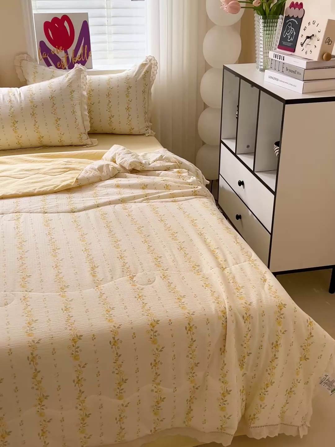 91家纺网 家纺一手货源 找家纺 一比一家纺 2025新款云感皱皱纱全棉花边款夏被四件套【控价109元】小晴天