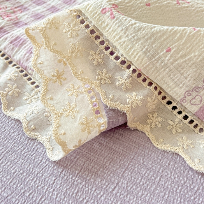 91家纺网 家纺一手货源 找家纺 一比一家纺 2025新款云感皱皱纱全棉花边款夏被四件套【控价109元】芋泥紫小格