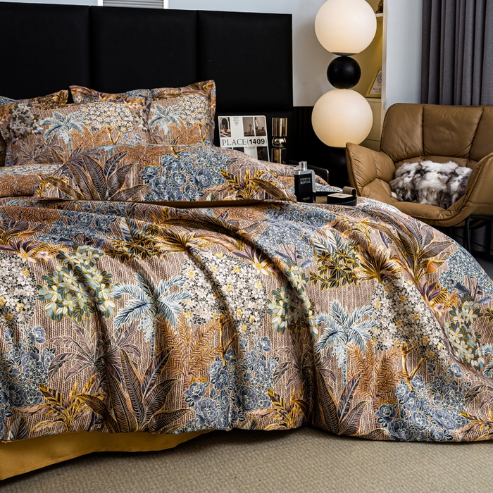 91家纺网 家纺一手货源 找家纺 莱欧纳家纺 2025新款轻奢提花印花四件套 星火斑斓