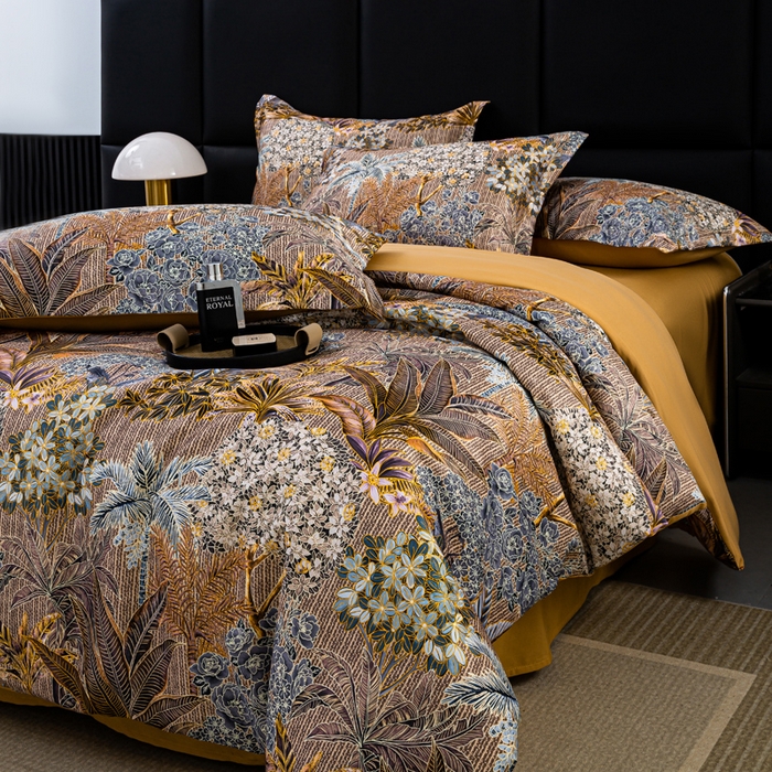 91家纺网 家纺一手货源 找家纺 莱欧纳家纺 2025新款轻奢提花印花四件套 星火斑斓