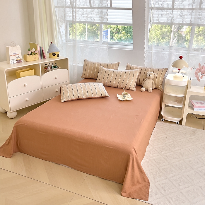 91家纺网 家纺一手货源 找家纺 优品阁 2025新款云感皱皱纱四件套 太妃糖