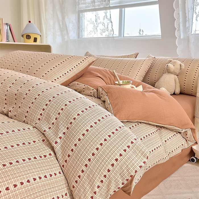 91家纺网 家纺一手货源 找家纺 优品阁 2025新款云感皱皱纱四件套 太妃糖