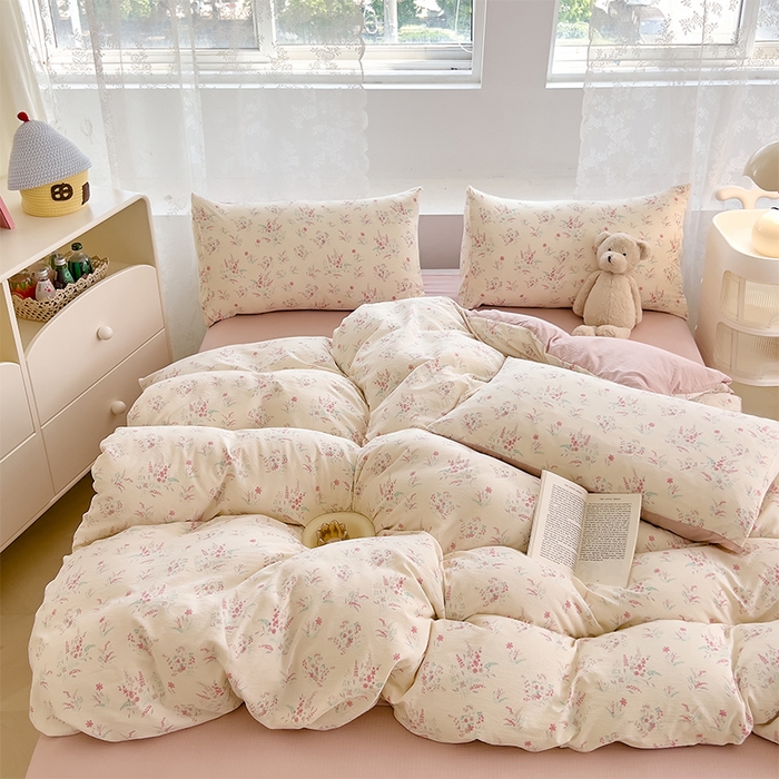 91家纺网 家纺一手货源 找家纺 优品阁 2025新款云感皱皱纱四件套  花田错