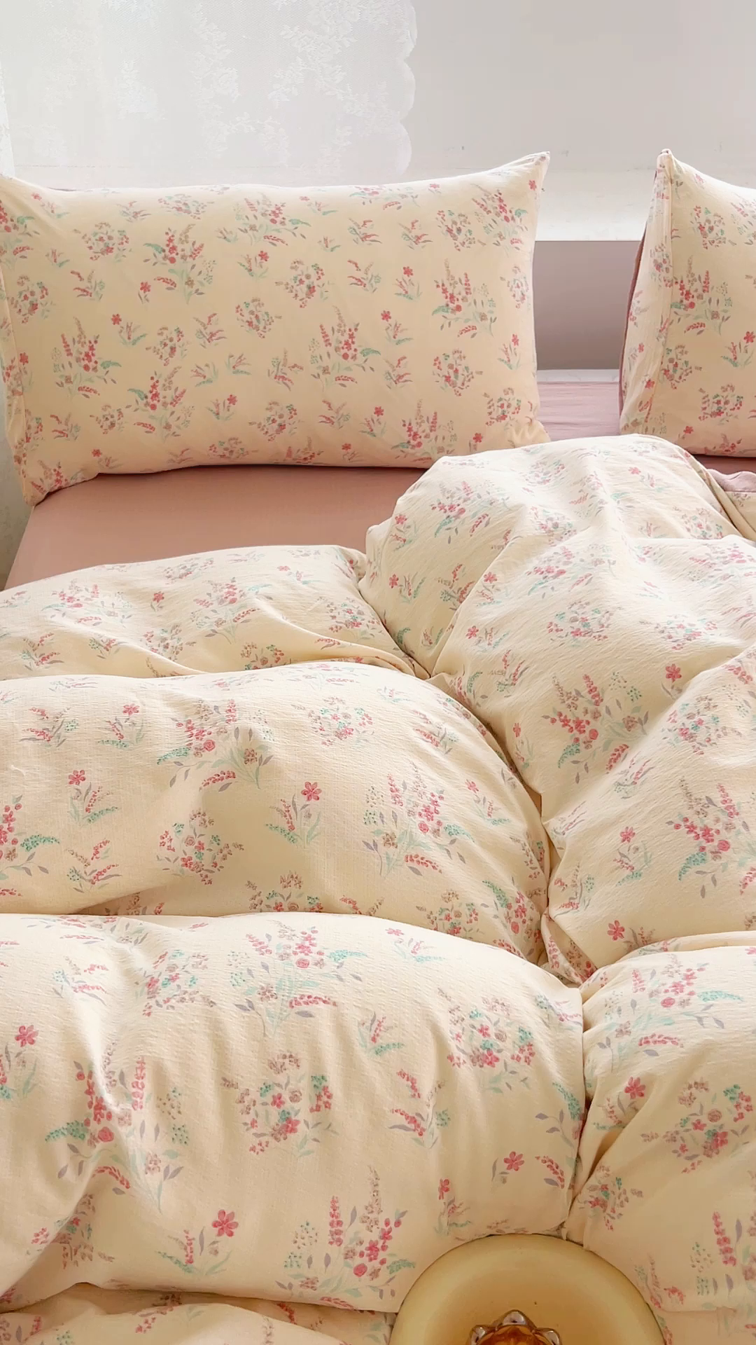 91家纺网 家纺一手货源 找家纺 优品阁 2025新款云感皱皱纱四件套  花田错