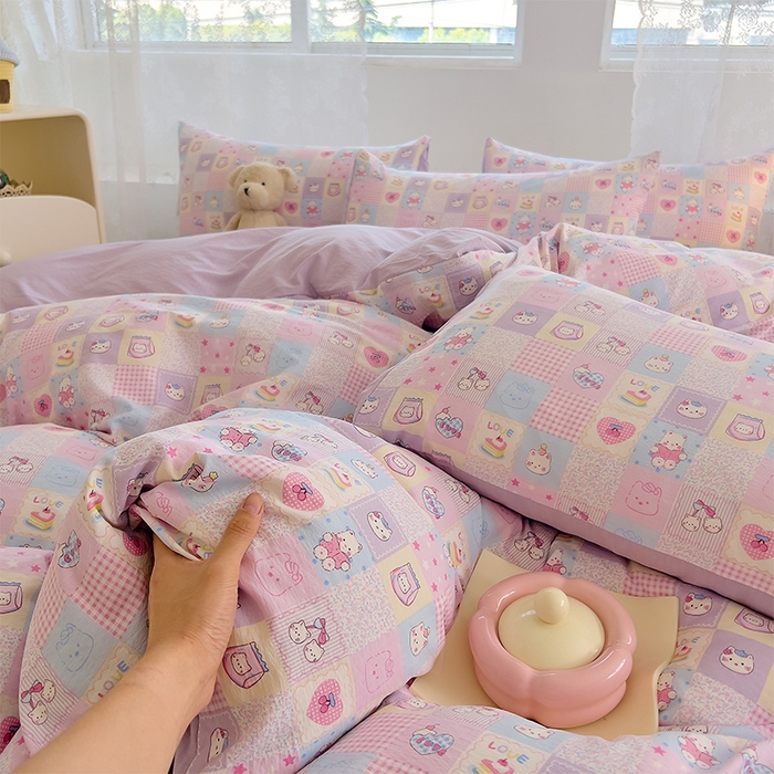 91家纺网 家纺一手货源 找家纺 优品阁 2025新款云感皱皱纱四件套  可可爱爱