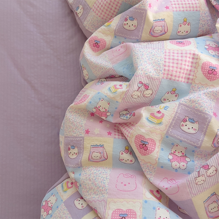 91家纺网 家纺一手货源 找家纺 优品阁 2025新款云感皱皱纱四件套  可可爱爱