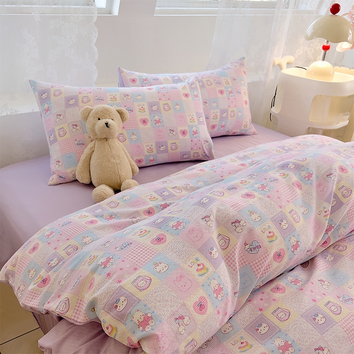 91家纺网 家纺一手货源 找家纺 优品阁 2025新款云感皱皱纱四件套  可可爱爱