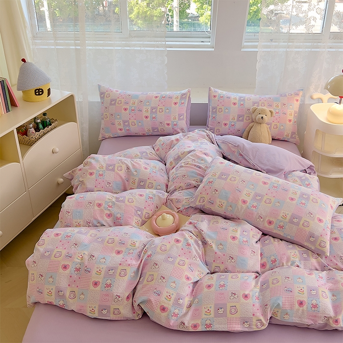 91家纺网 家纺一手货源 找家纺 优品阁 2025新款云感皱皱纱四件套  可可爱爱