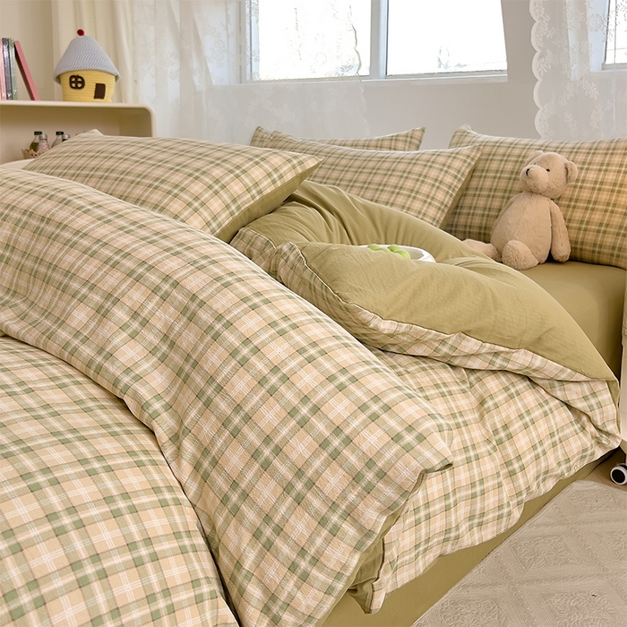 91家纺网 家纺一手货源 找家纺 优品阁 2025新款云感皱皱纱四件套 青柠格