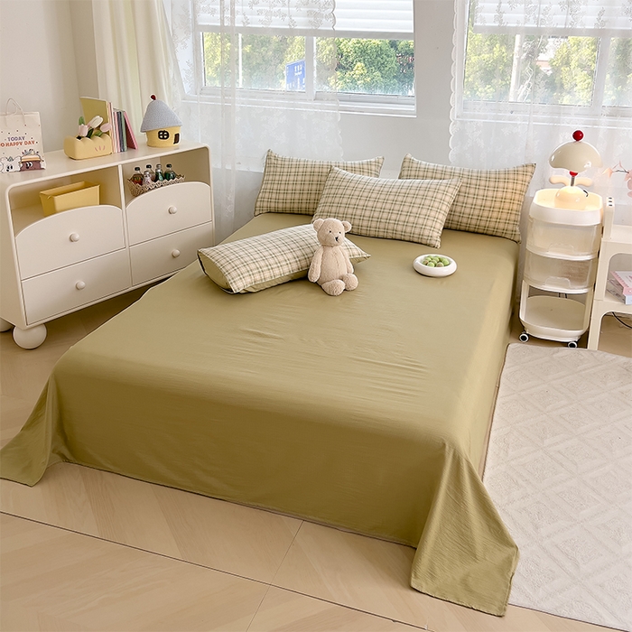 91家纺网 家纺一手货源 找家纺 优品阁 2025新款云感皱皱纱四件套 青柠格