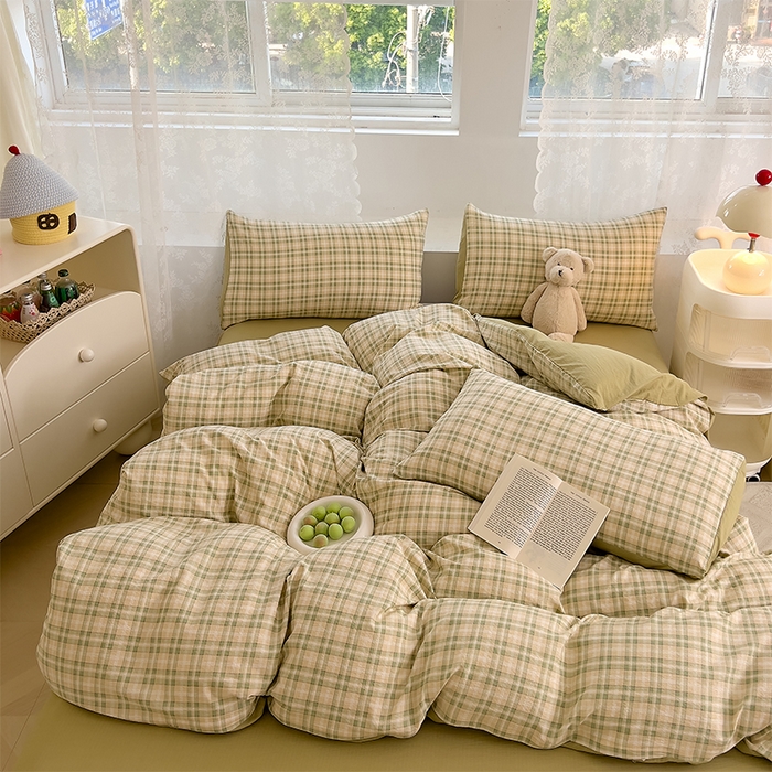 91家纺网 家纺一手货源 找家纺 优品阁 2025新款云感皱皱纱四件套 青柠格