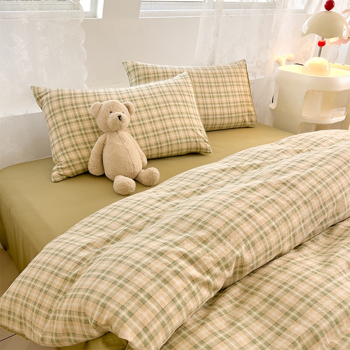 91家纺网 家纺一手货源 找家纺 优品阁 2025新款云感皱皱纱四件套 青柠格