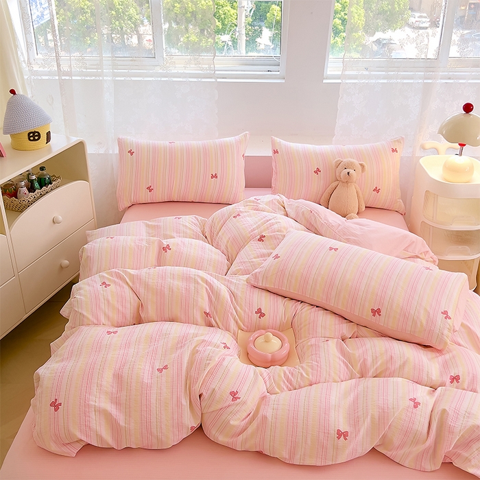 91家纺网 家纺一手货源 找家纺 优品阁 2025新款云感皱皱纱四件套 蝶舞