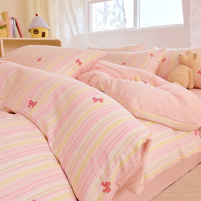 91家纺网 家纺一手货源 找家纺 优品阁 2025新款云感皱皱纱四件套 蝶舞