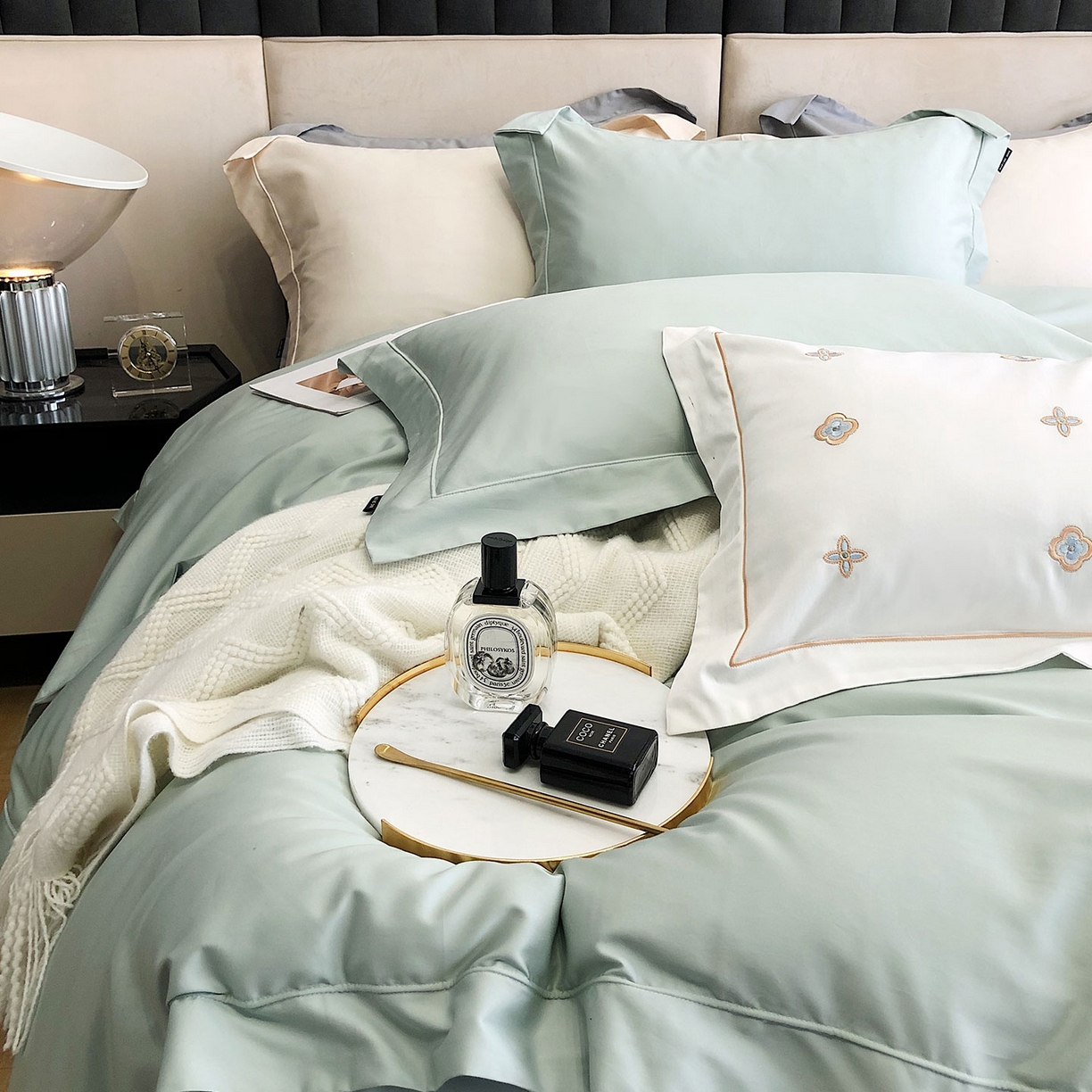 91家纺网 家纺一手货源 找家纺 乐美家纺 2025新款A类100支—简爱系列埋线工艺四件套 蒂芙尼绿