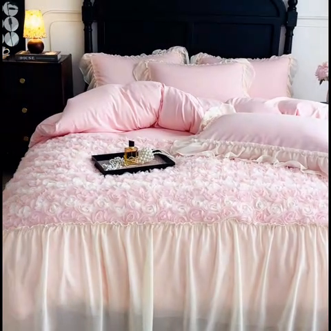 91家纺网 家纺一手货源 找家纺 （总）庭笙 2025新款高定款法式蕾丝边四件套幽香玫瑰