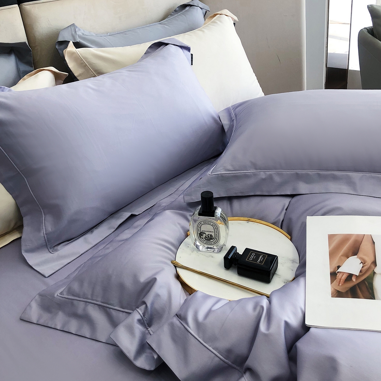 91家纺网 家纺一手货源 找家纺 乐美家纺 2025新款A类100支—简爱系列埋线工艺四件套 梦幻紫