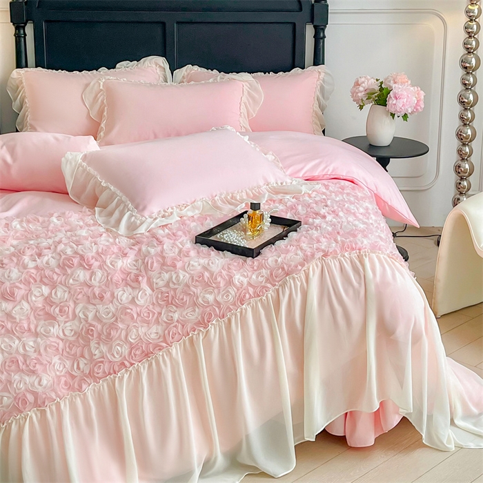 91家纺网 家纺一手货源 找家纺 （总）庭笙 2025新款高定款法式蕾丝边四件套幽香玫瑰