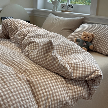 91家纺网 家纺一手货源 找家纺 （总）欣晴家纺 2025新款软糯水洗棉条格无印宜家风混搭三件套四件套（风格2）