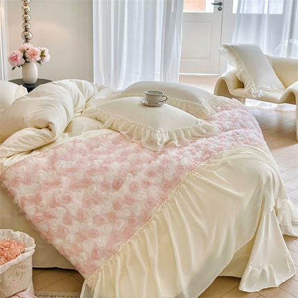 庭笙 2025新款高定款法式蕾丝边四件套幽香玫瑰 幽香玫瑰-奶白