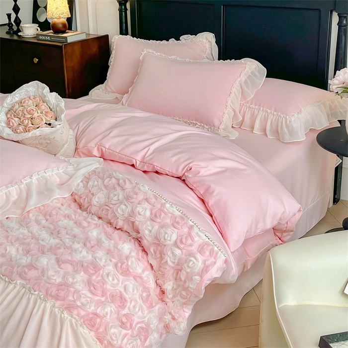 91家纺网 家纺一手货源 找家纺 （总）庭笙 2025新款高定款法式蕾丝边四件套幽香玫瑰