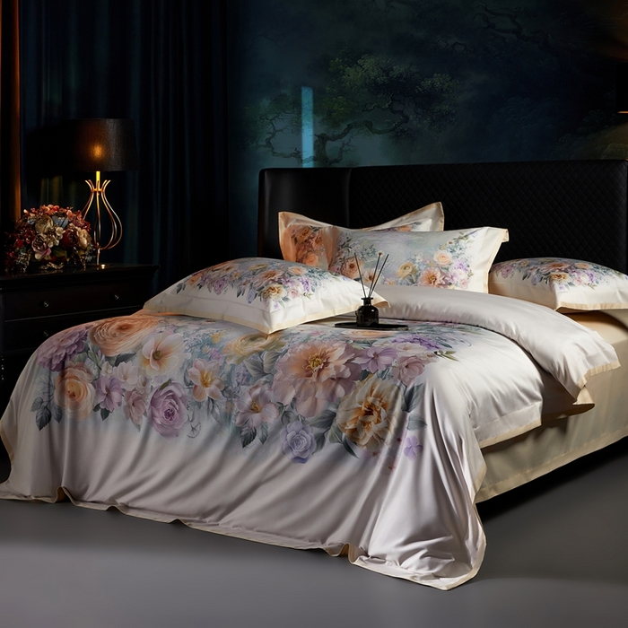 91家纺网 家纺一手货源 找家纺 米多多 2025新款新疆长绒棉数码印花四件套-暗香 暗香-米黄