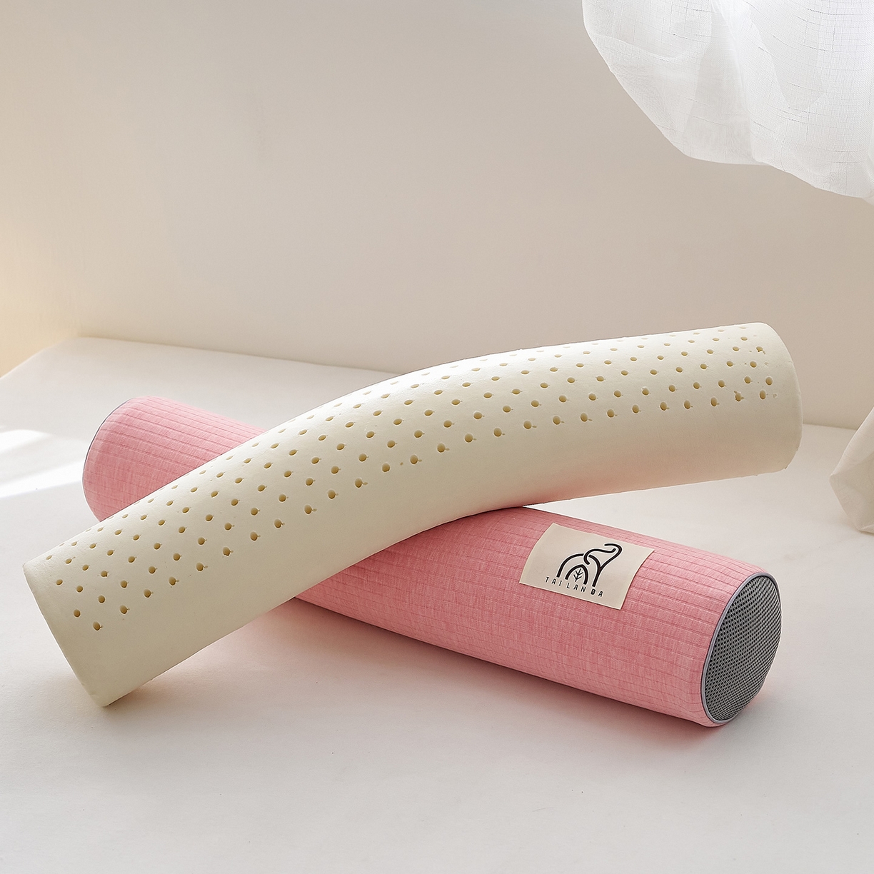 91家纺网 家纺一手货源 找家纺 （总）鼎盛乳胶 2025新款多功能条纹乳胶圆柱枕枕头腰枕