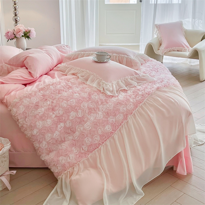 91家纺网 家纺一手货源 找家纺 （总）庭笙 2025新款高定款法式蕾丝边四件套幽香玫瑰