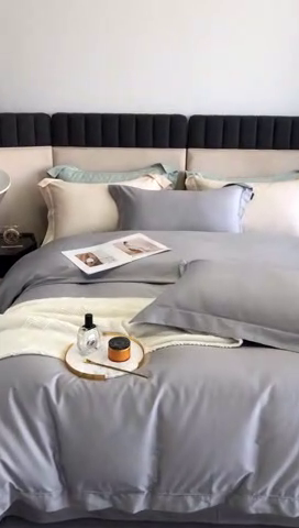 91家纺网 家纺一手货源 找家纺 乐美家纺 2025新款A类100支—简爱系列埋线工艺四件套 经典灰